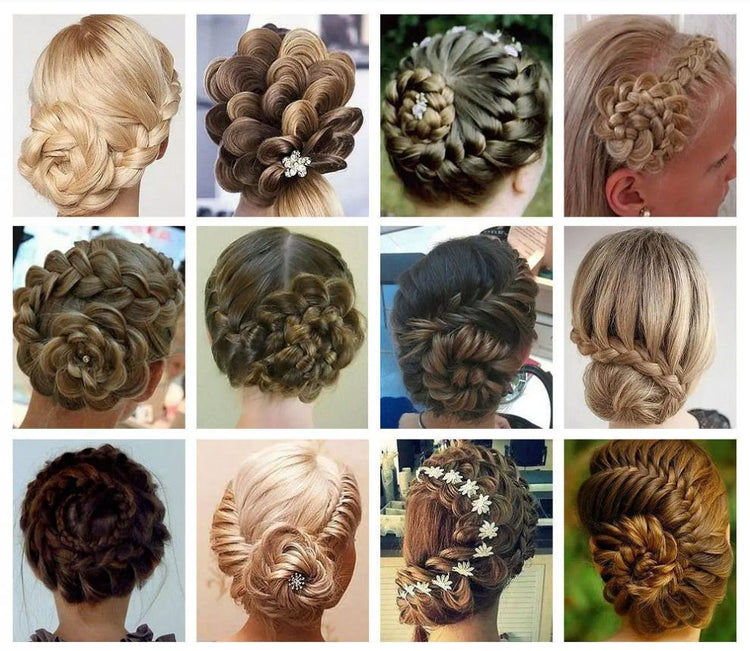Grid of various braided hairstyles with different hair colors and styles.