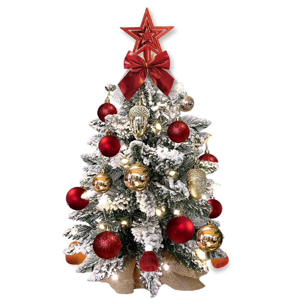 22in Tabletop Christmas Tree with Light Artificial Small Mini Red Christmas Decoration with Flocked Snow, Exquisite Decor & Xmas Ornaments for Table Top for Home & Office, Red