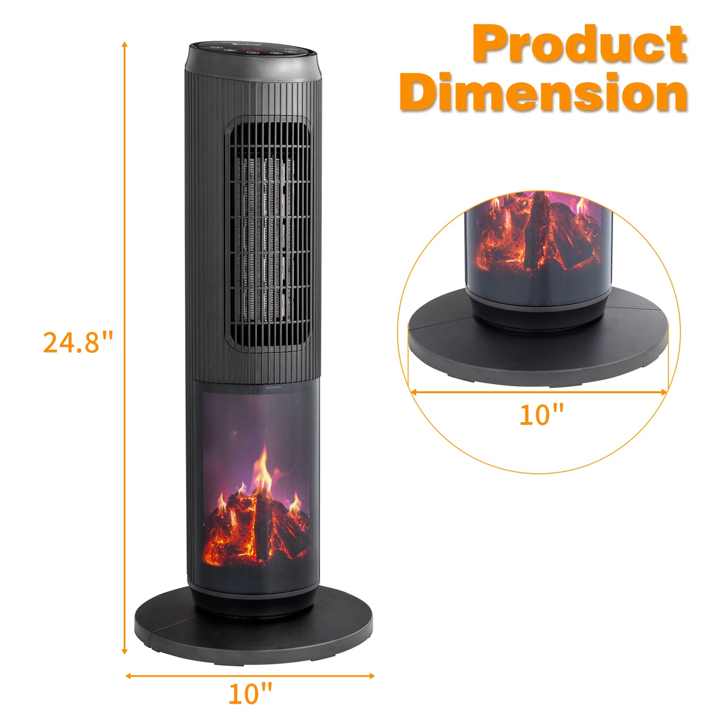 25" Tower Space Heater with 3D Flame, 1500W Portable Electric Heater with Thermostat, 60Β° Oscillation, Timer, Remote Control, for Indoor Bedroom Office Home, Black