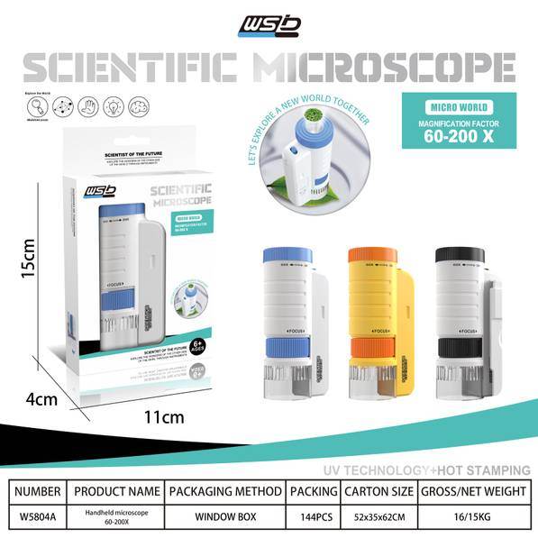 Children's handheld microscope Optical HD portable microscope, microscope with LED light, biological education science experiment toy gift(yellow)