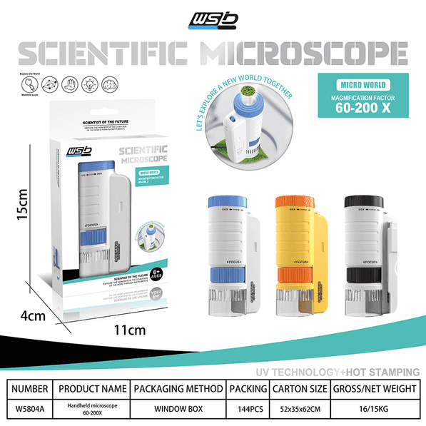 Children's handheld microscope Optical HD portable microscope, microscope with LED light, biological education science experiment toy gift. (blue)