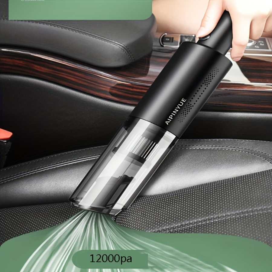 Powerful 12000PA Car Vacuum Cleaner - 120W Rechargeable in use on car seat, demonstrating strong suction for deep interior cleaning.