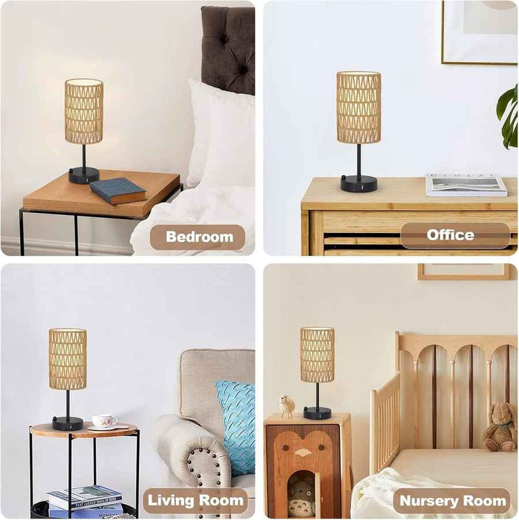 Table lamp on various furniture pieces in different rooms with labels.