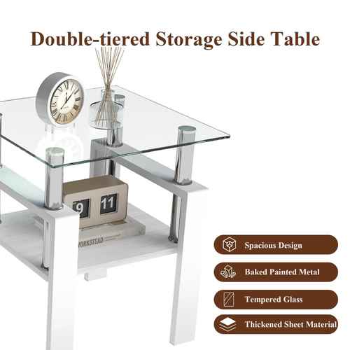 MLNshops white glass end table with shelf - Tempered