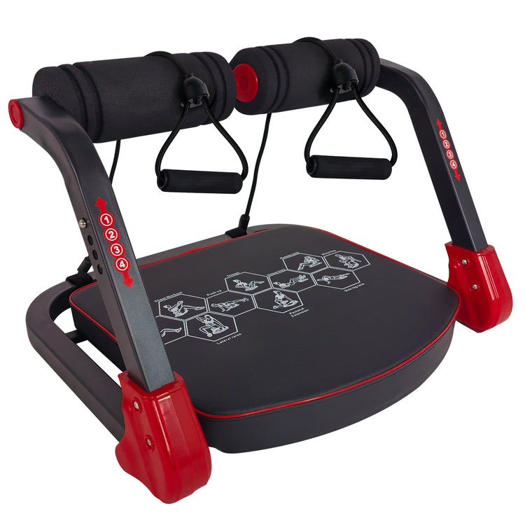 Black and red exercise machine on a white background