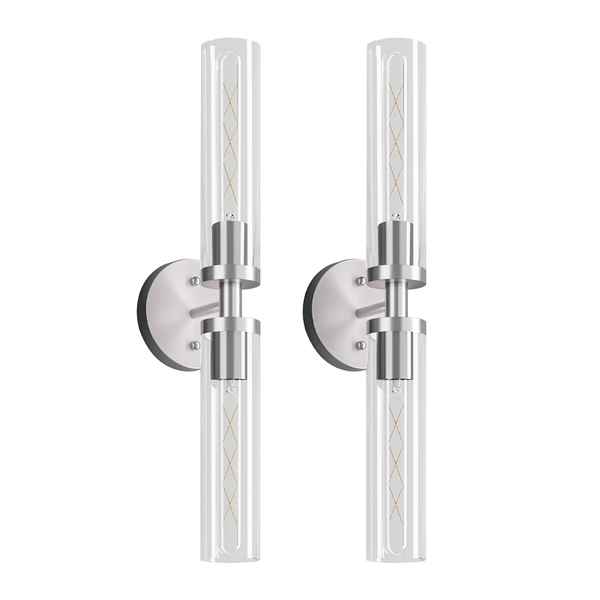Wall mounting bracket for brushed nickel bathroom sconce, designed for secure installation and sleek appearance