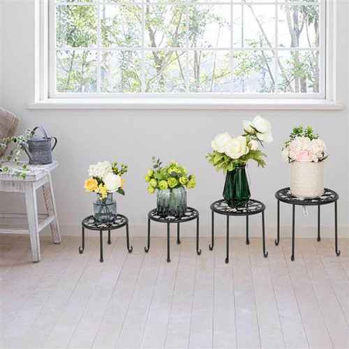 4 Round Ironwork Plant Racks With 4-1 Black Paint Prints