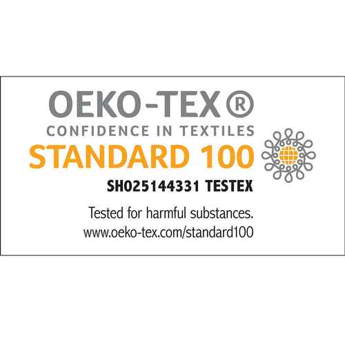 OEKO-TEX Standard 100 certification label for Elegant Jacquard Towel Set, confirming testing for harmful substances in textiles.