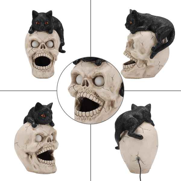 Halloween Black Cat Skull Statue with LED Light Effect - view 14