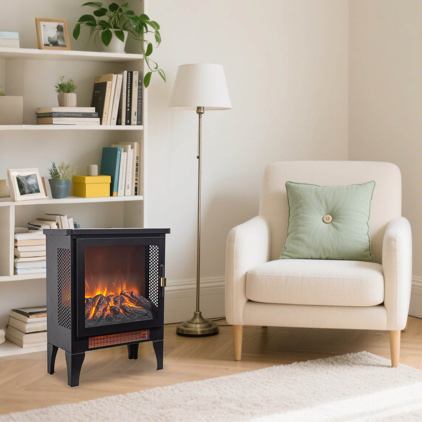17 inch Freestanding Electric Fireplace Stove heater with 3D Flame effect,Black