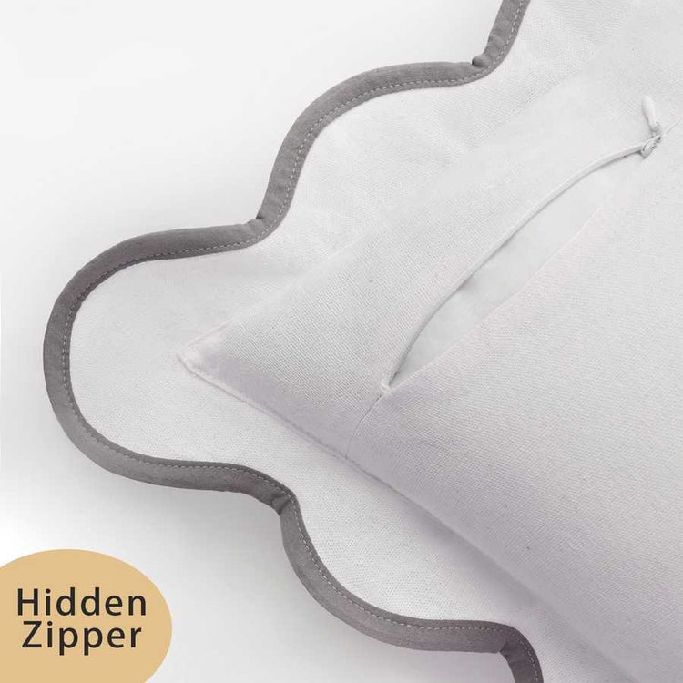 Gray pillow with a hidden zipper on a white background