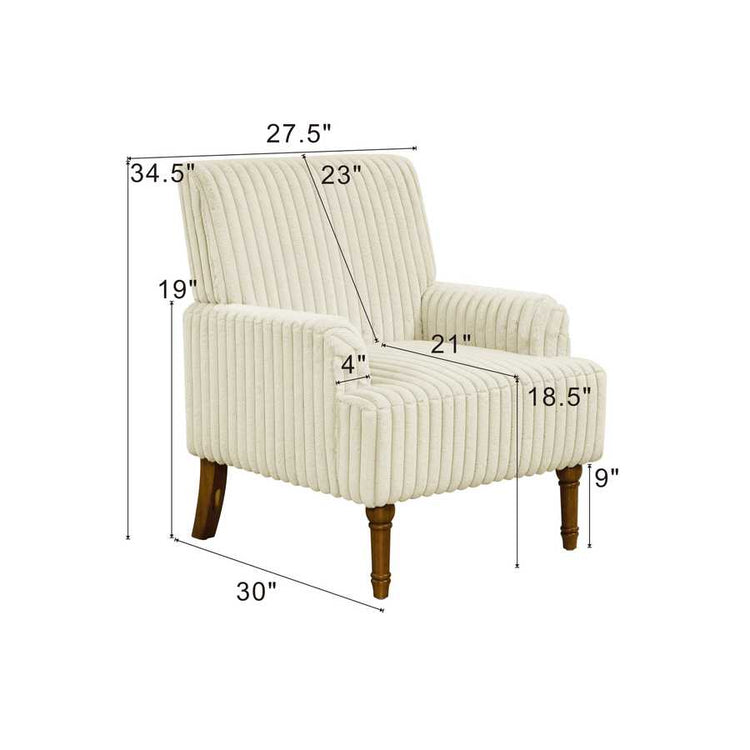 Beige armchair with dimensions labeled on a white background