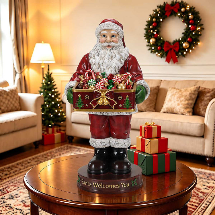 Santa Claus statue on a side table