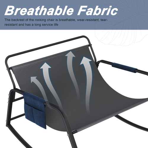 Rocking chair with breathable fabric backrest on a white background