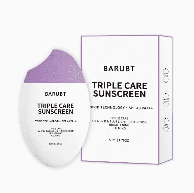 Barubt Triple Care Sunscreen with packaging on a white background
