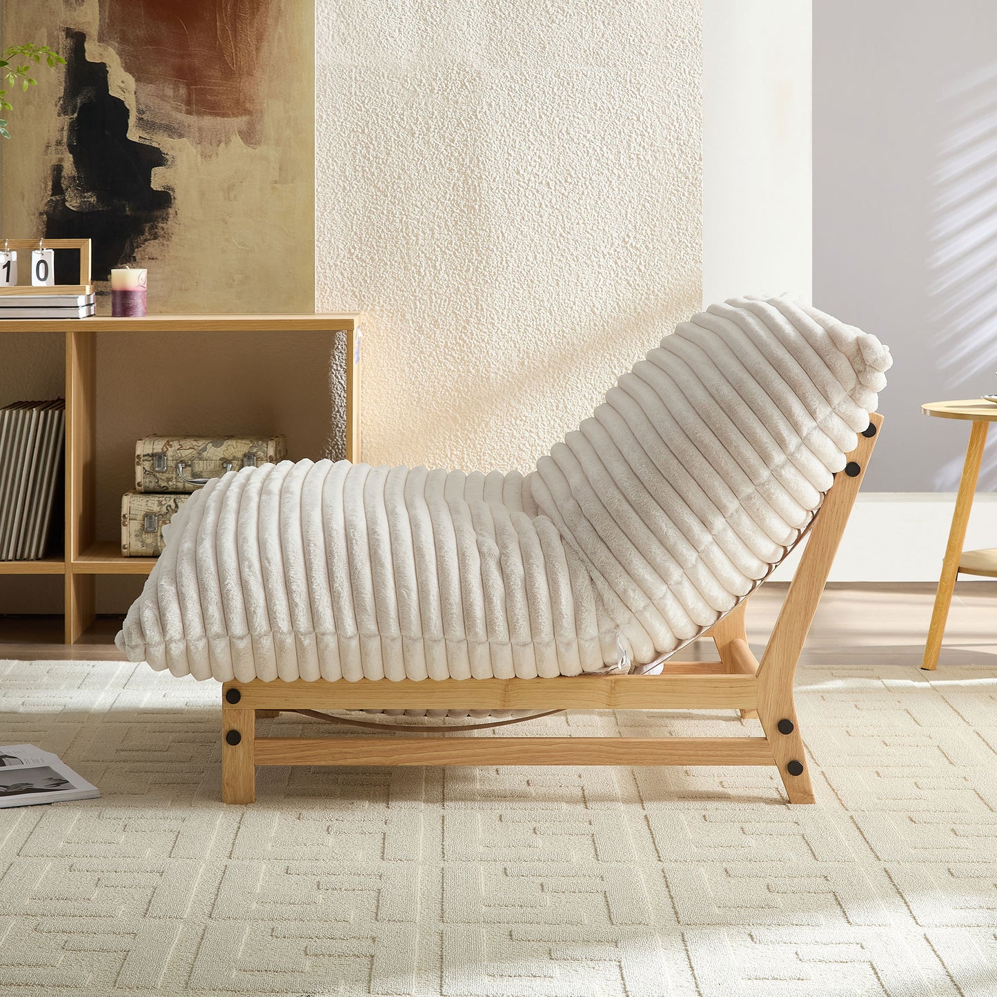 Accent Armless Lazy Sofa, Casual Single Sofa, Corduroy Fabric, For Living Room And Bedroom , With Backrest, Single Seat, OFF-WHITE