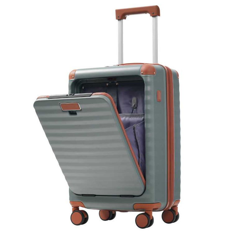 Luggage Sets 5 Piece with Front Opening , Hardside Expandable Carry on Suitcase with Spinner Wheels TSA Lock USB Port Cup Holder Duffel Bag and Toiletry Bag