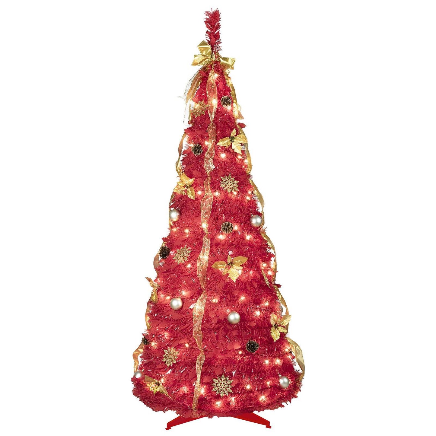 6FT Pop-Up Christmas Tree with LEDs & Decor - Space-Saving