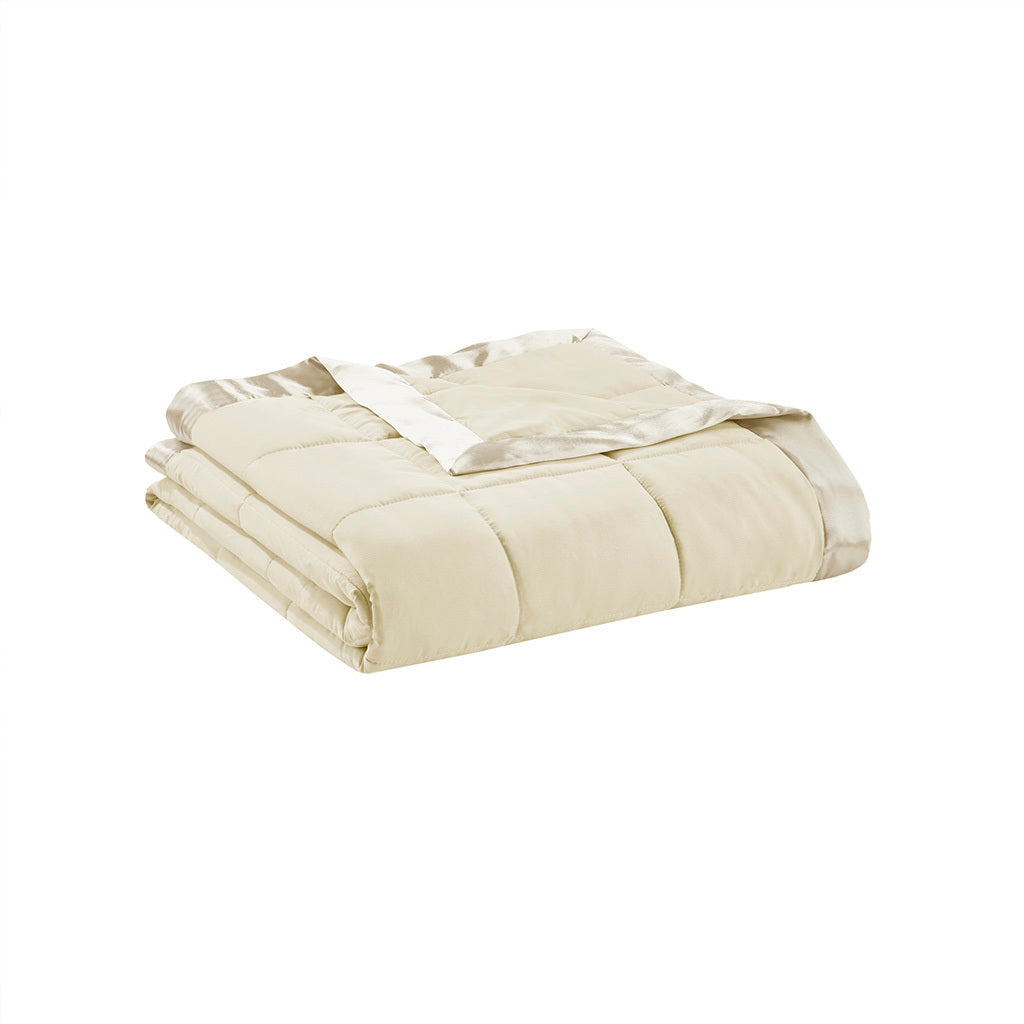 Folded Down Alternative Blanket Twin Cream with satin trim, perfect for hypoallergenic comfort and easy-care bedding in any home.