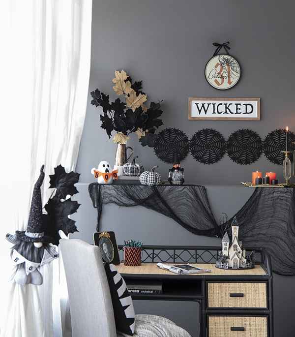 Set of 2 Black White Plaid Pumpkins for Halloween Decor - view 13
