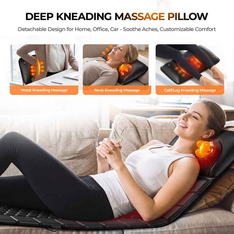 Deep kneading massage pillow with detachable design, providing soothing comfort for home, office, or car use