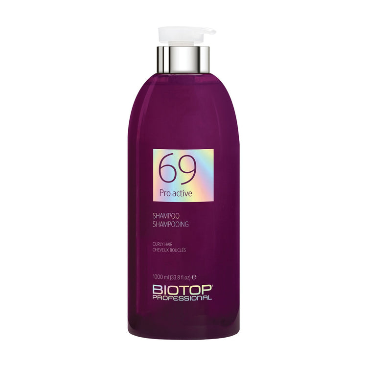 Purple shampoo bottle with &