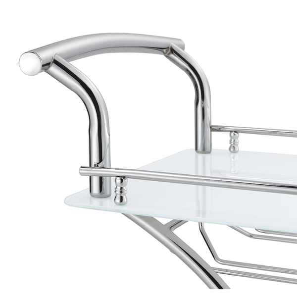 Chrome bathroom shelf with glass top on a white background
