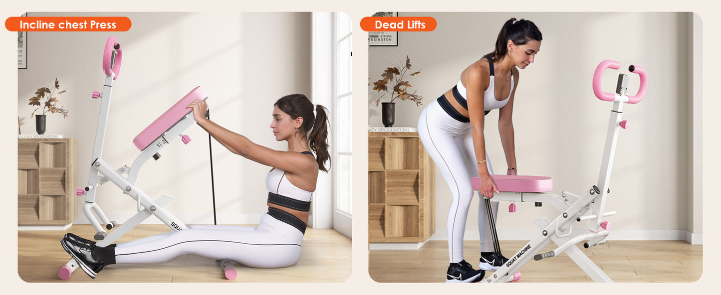 Squat Rowing Machine used for incline chest press and deadlifts, showcasing its multifunctional workout capabilities.