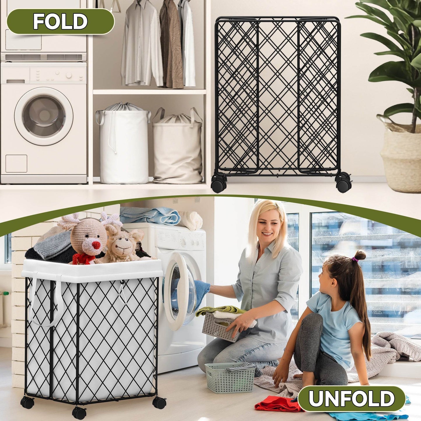 mlnshops Laundry Hamper with Detachable Lining & Wheels