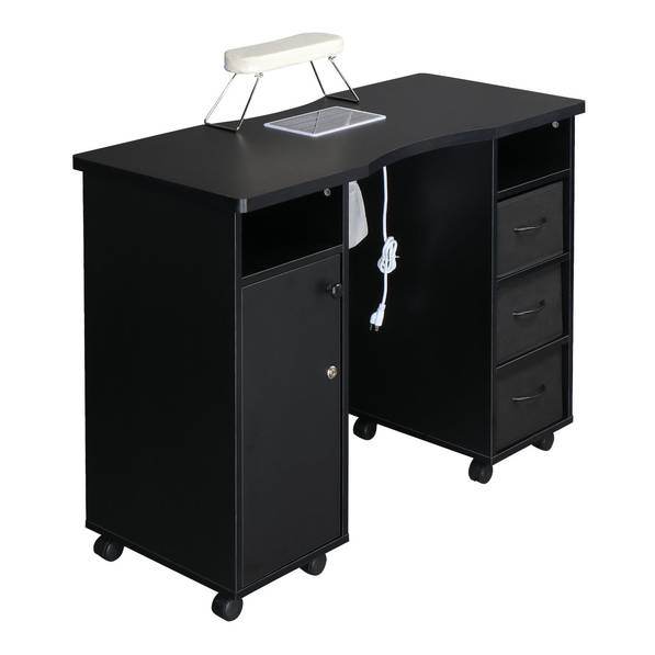 MLNshops Black Manicure Table with Fan for Nail Services