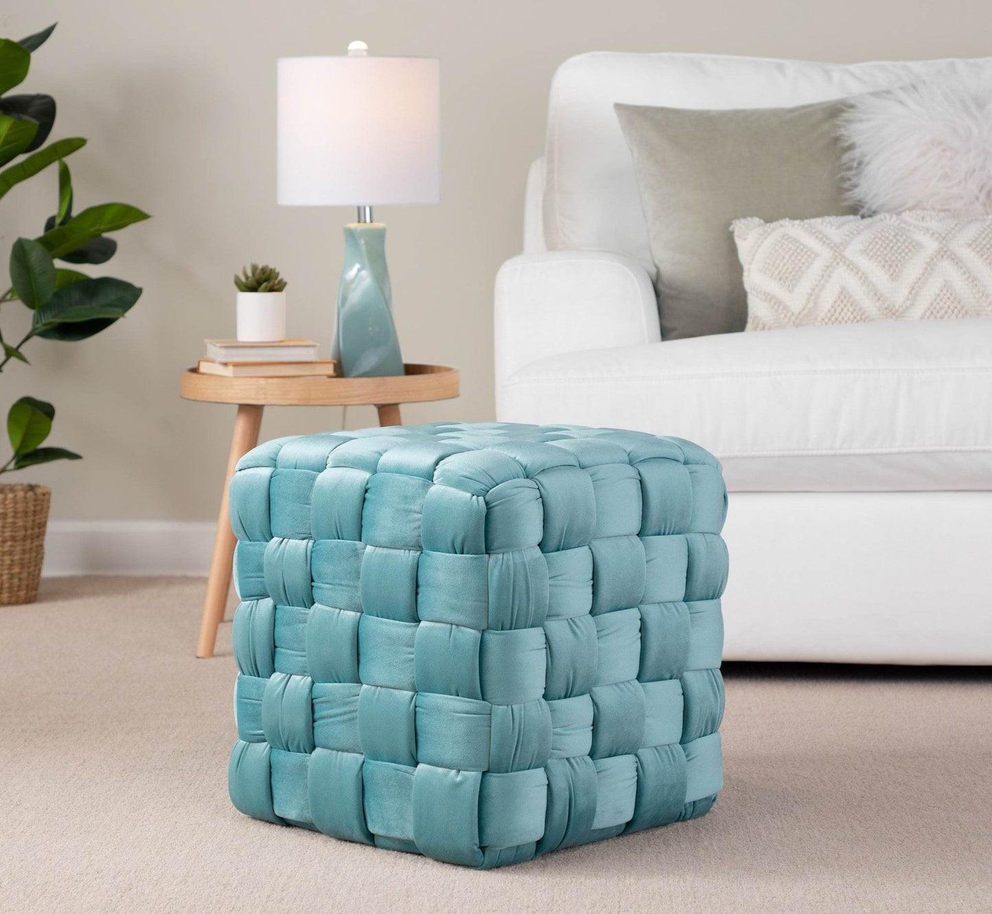 MLNshops Braided Pouf Ottoman Ice Blue - Soft & Stylish