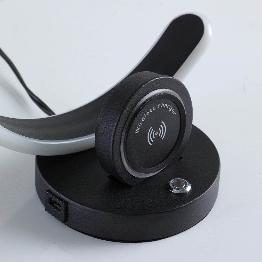 MLNshops C Shape Black Desk Lamp USB Port Wireless Charger
