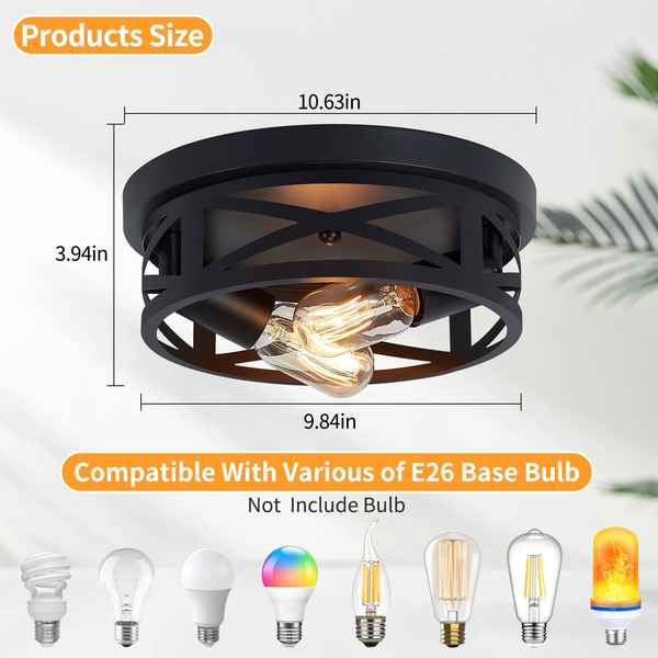 A ceiling light fixture shown with dimension labels indicating 10.63 inches width, 9.