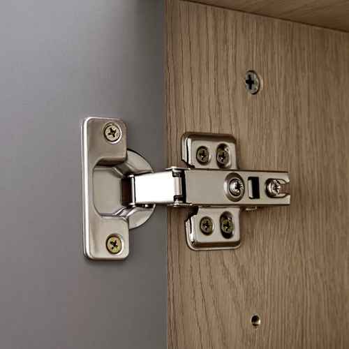 Durable metal hinge detail on the Multi-functional Shoe Storage Bench & Cabinets ensures smooth cabinet door operation and longevity.