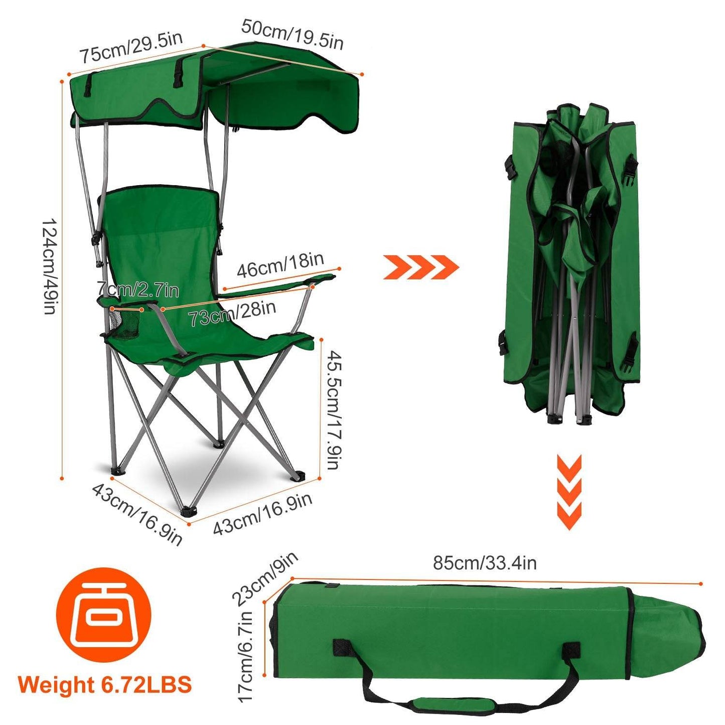 MLNshops Camping Chair with Sun Shade for Relaxing at the Beach