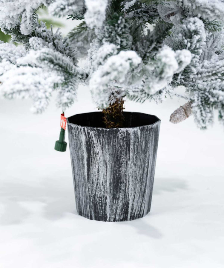 Flocked Christmas tree set galvanized metal pot base