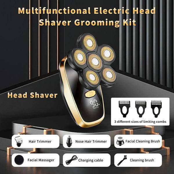 Cordless Electric Head Shaver with 7 Attachments