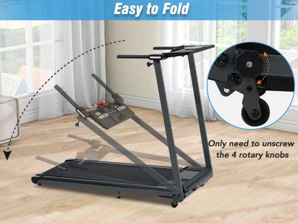 Foldable treadmill with easy-to-assemble design and four rotary knobs for quick setup