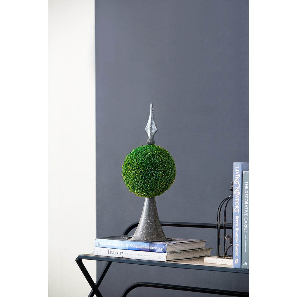 Decorative Boxwood Sphere on Metal Spire Accent
