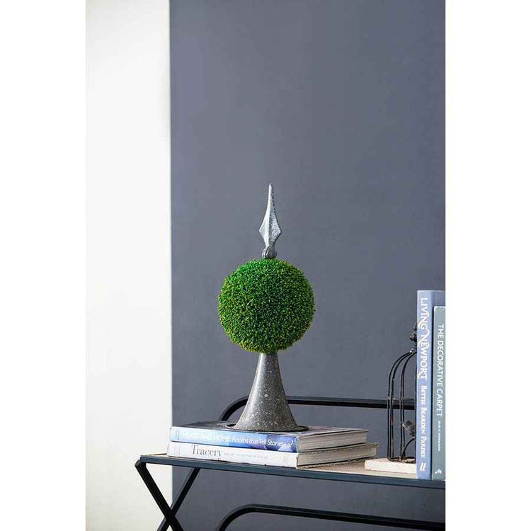 Decorative Boxwood Sphere on Metal Spire Accent