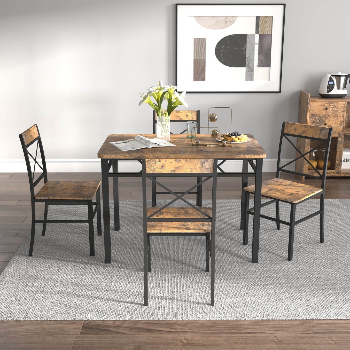 MLNshops Rustic Dining Set for 4 with Sturdy Chairs - MLNshops