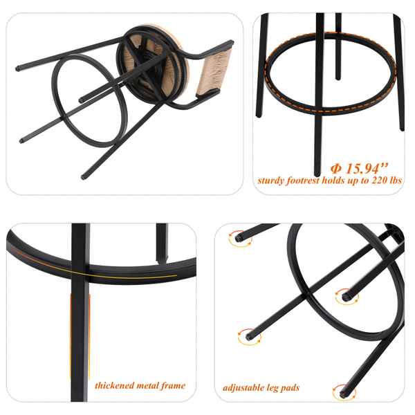 Rustic Honey Swivel Bar Stools Set of 2 with Paper Rope - view 9