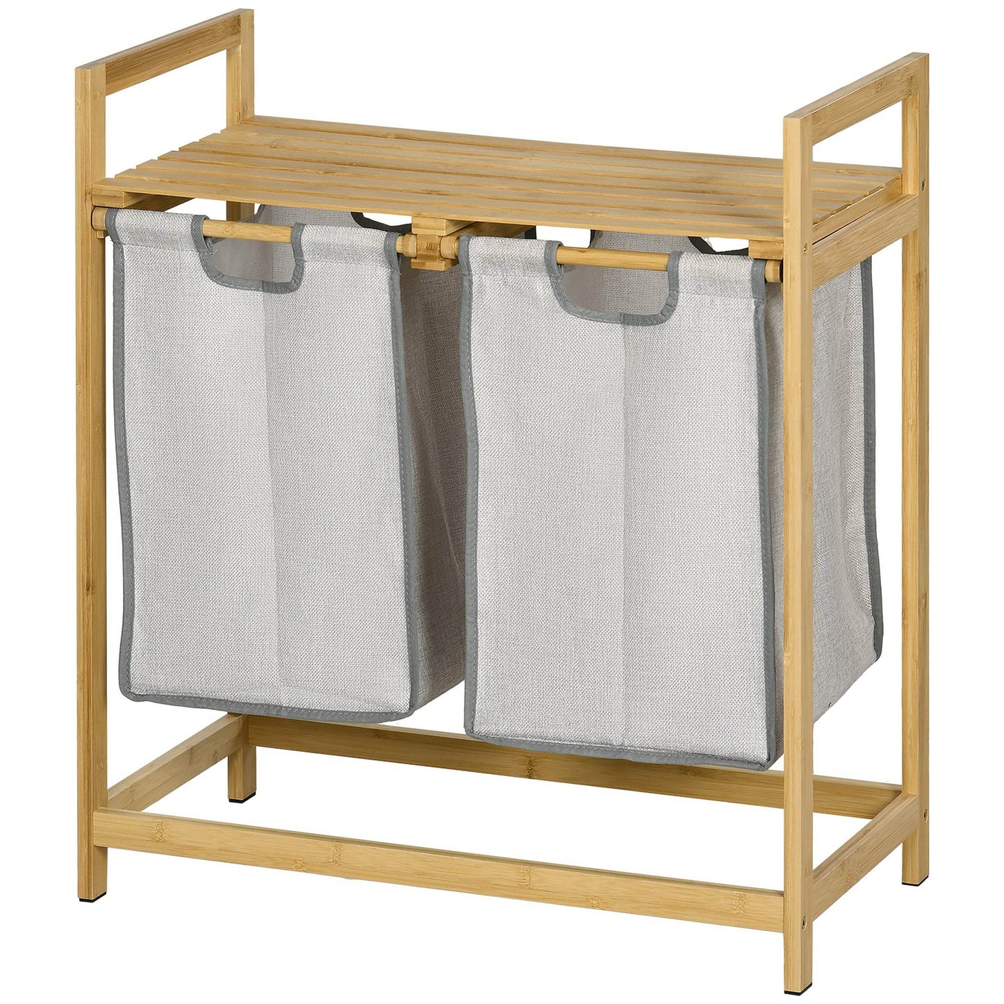 MLNshops Double Laundry Hamper with Shelf - Bamboo Frame