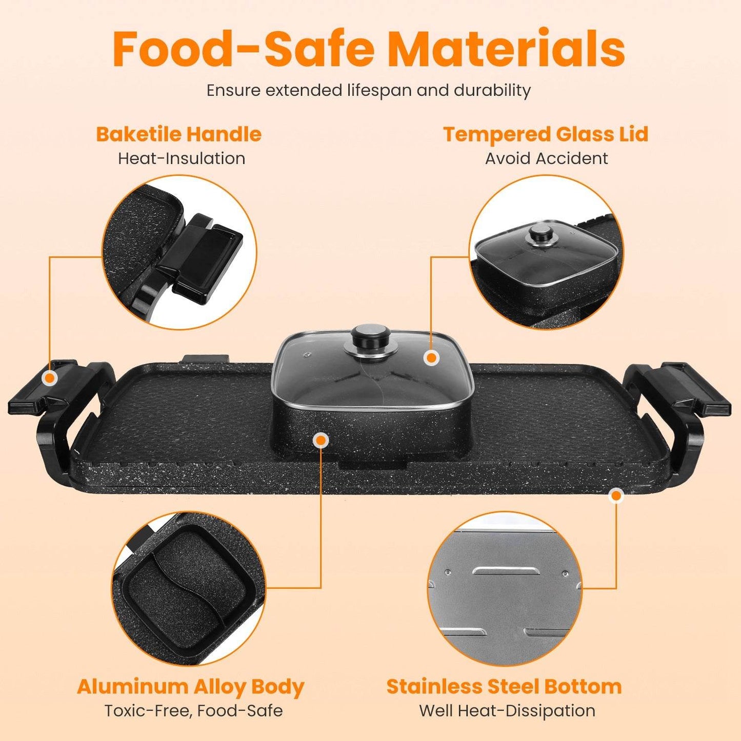 mlnshops Electric Hot Pot BBQ Grill with Smokeless 2800W