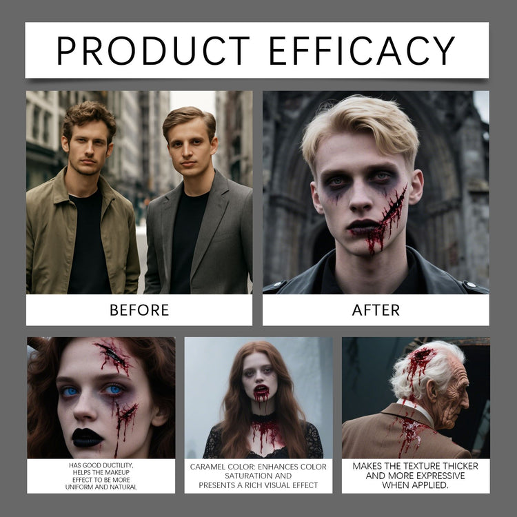 Before and after effects of a product on people with visible makeup changes.