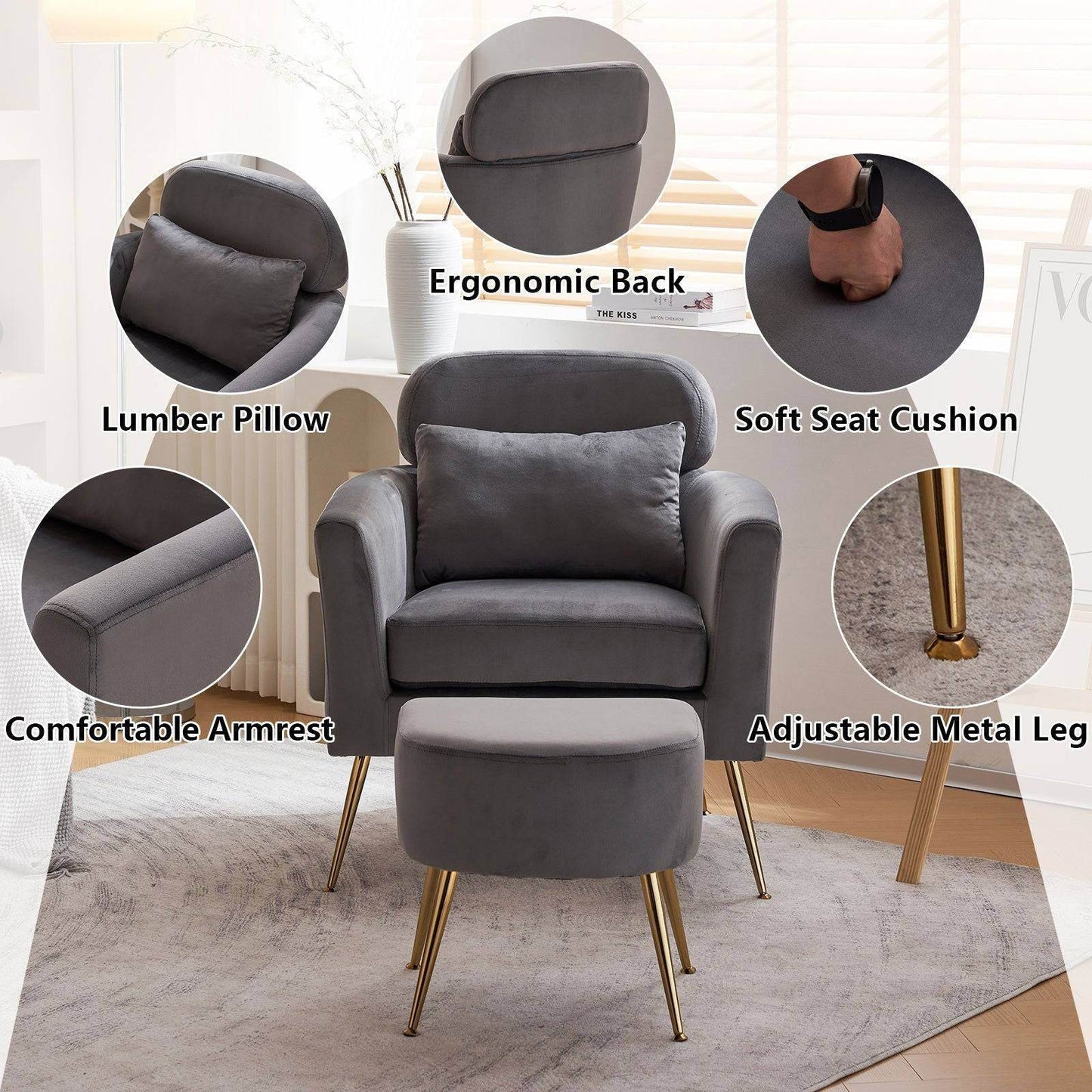 mlnshops Gray Accent Chair with Ottoman for Comfort - MLNshops