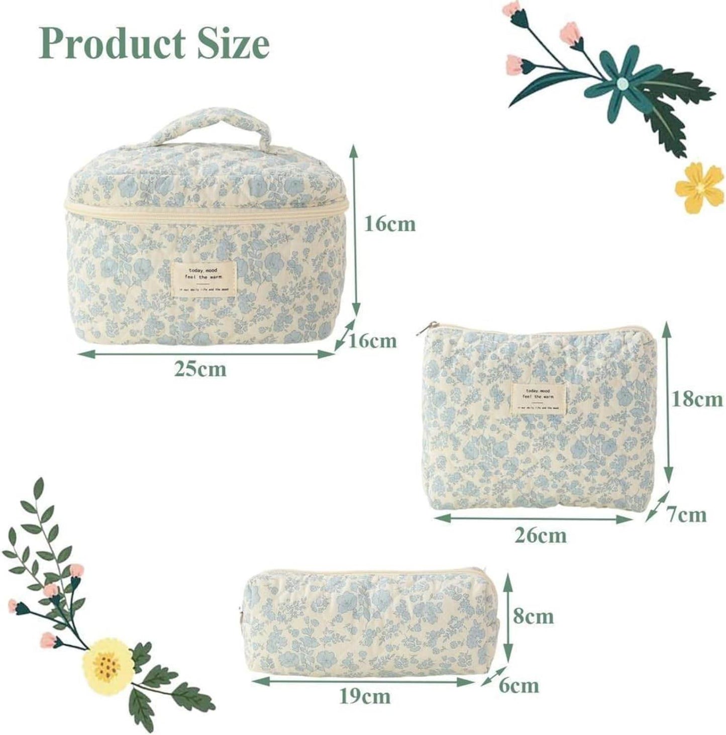 mlnshops Floral Cosmetic Bags Set - Makeup Organizer