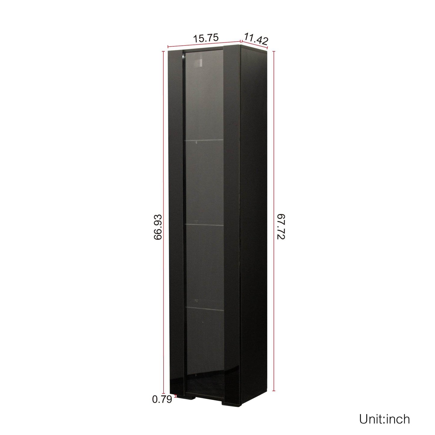 MLNshops modern side cabinet with LED lighting, Tall Glass