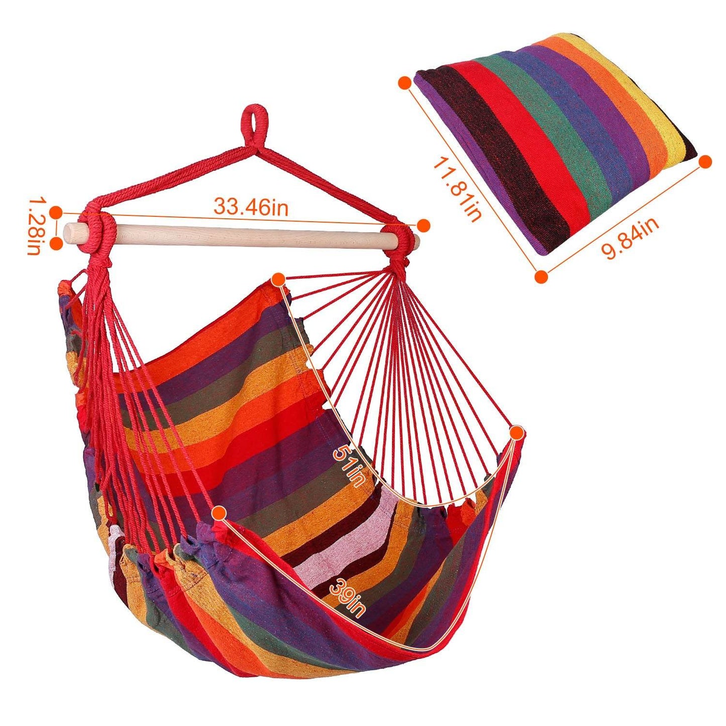 MLNshops Hammock Swing Seat with Pillows - Colorful Rope Chair