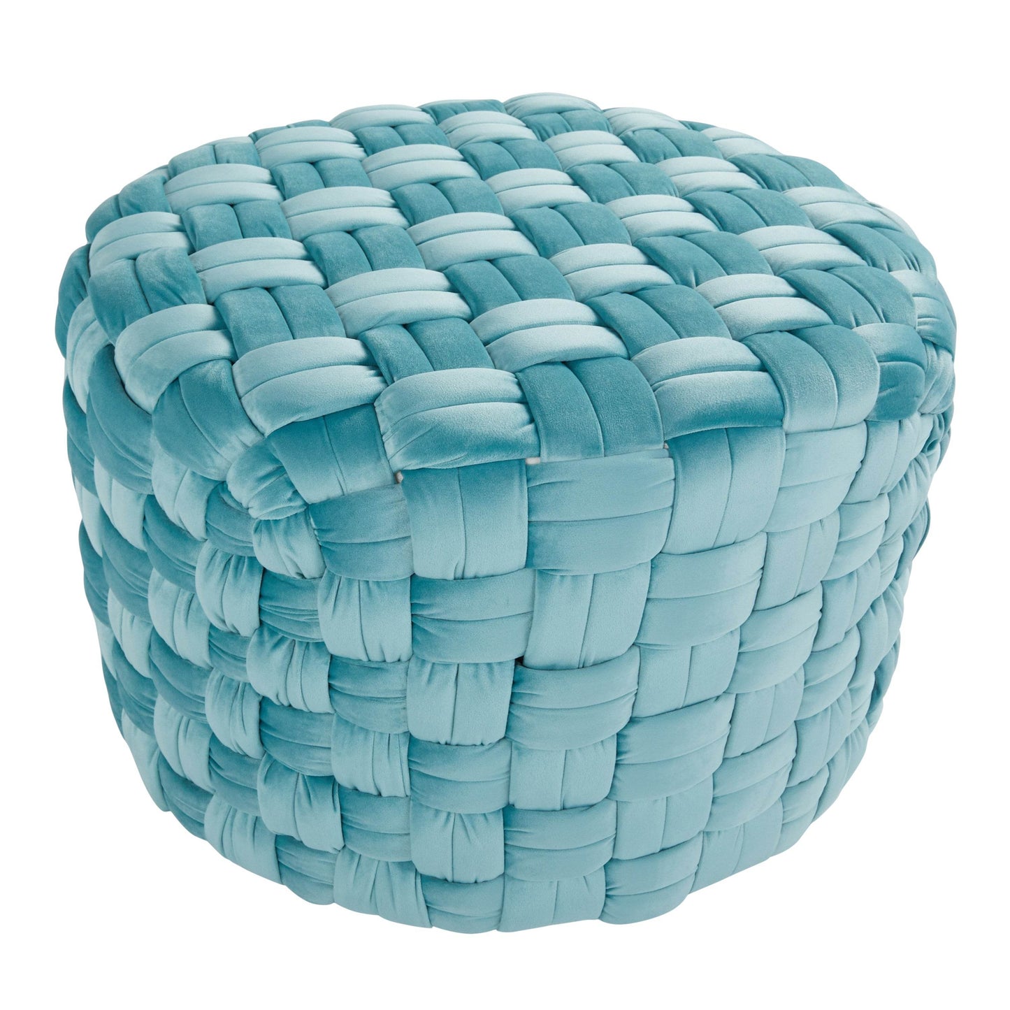 MLNshops Ice Blue Velvet Ottoman - Stylish Woven Seat